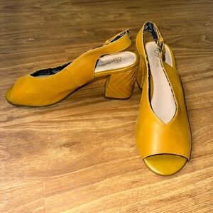 Seychelles mustard sling-back peep-toe heels